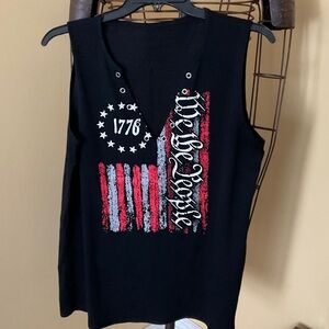 Black Sleeveless Top with Patriotic Design